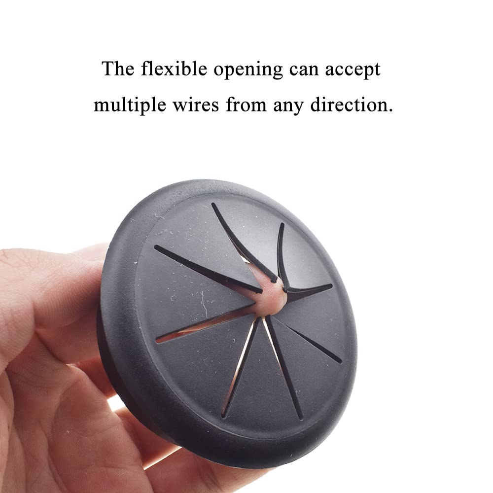 HAHIYO 2Pcs 2.4Inch/60mm Black ABS Plastic Eight-petaled Desk Grommet Wire Grommet Cable Management Cord Hole Cover Desk Wire Hole Insert Wire Organizer for Computer Office Home School Equipment