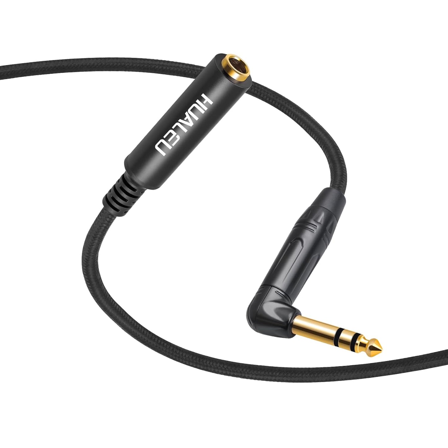 HUAELU 2Pack 3.3FT Right Angle 6.35mm TRS Stereo Male to Female Audio Cable,Right Angle 1/4 TRS Male to Female Stereo Headphone Guitar Extension Cable Cord for Amplifiers,Headphone