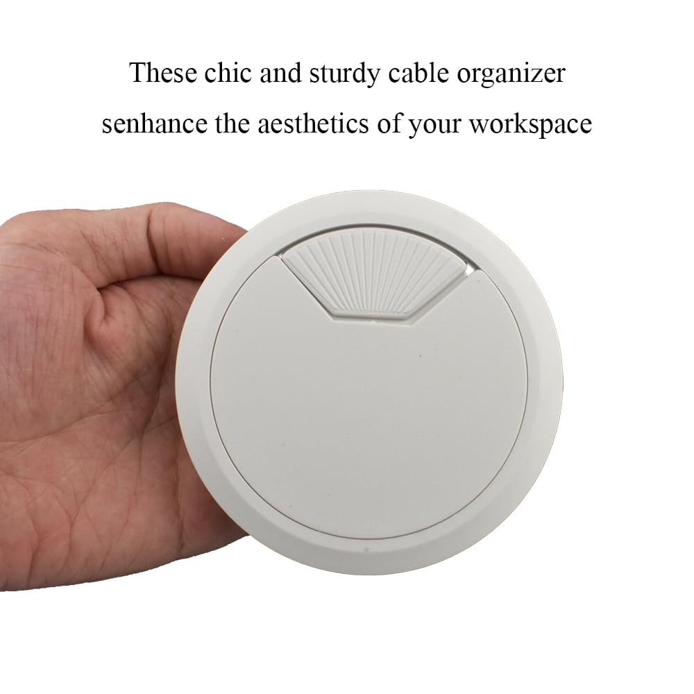 HAHIYO 2Pcs 3.15Inch/80mm White ABS Plastic Sector-Shaped Desk Grommet Wire Grommet Cable Management Cord Hole Cover Desk Wire Hole Insert Wire Organizer for Computer Office Home Equipment System