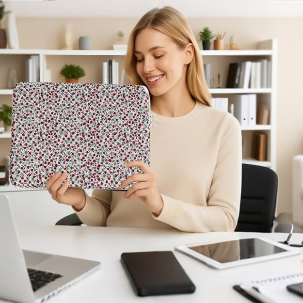 Puffy Laptop Sleeve 13-15.6 Inch Cute Quilted Laptop Protective Case Padded Floral Computer Sleeve for MacBook (B-red, 13 Inch)