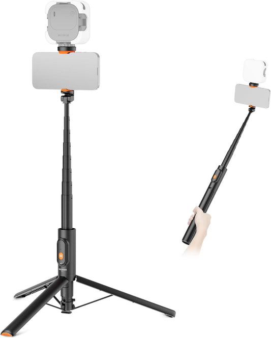 NEEWER 57.9" Selfie Stick Tripod Compatible with iPhone Samsung Android, Metal Portable Lightweight Travel Cell Phone Stand with Phone Holder Mount & Remote for Video Recording Filming, PA992 Black