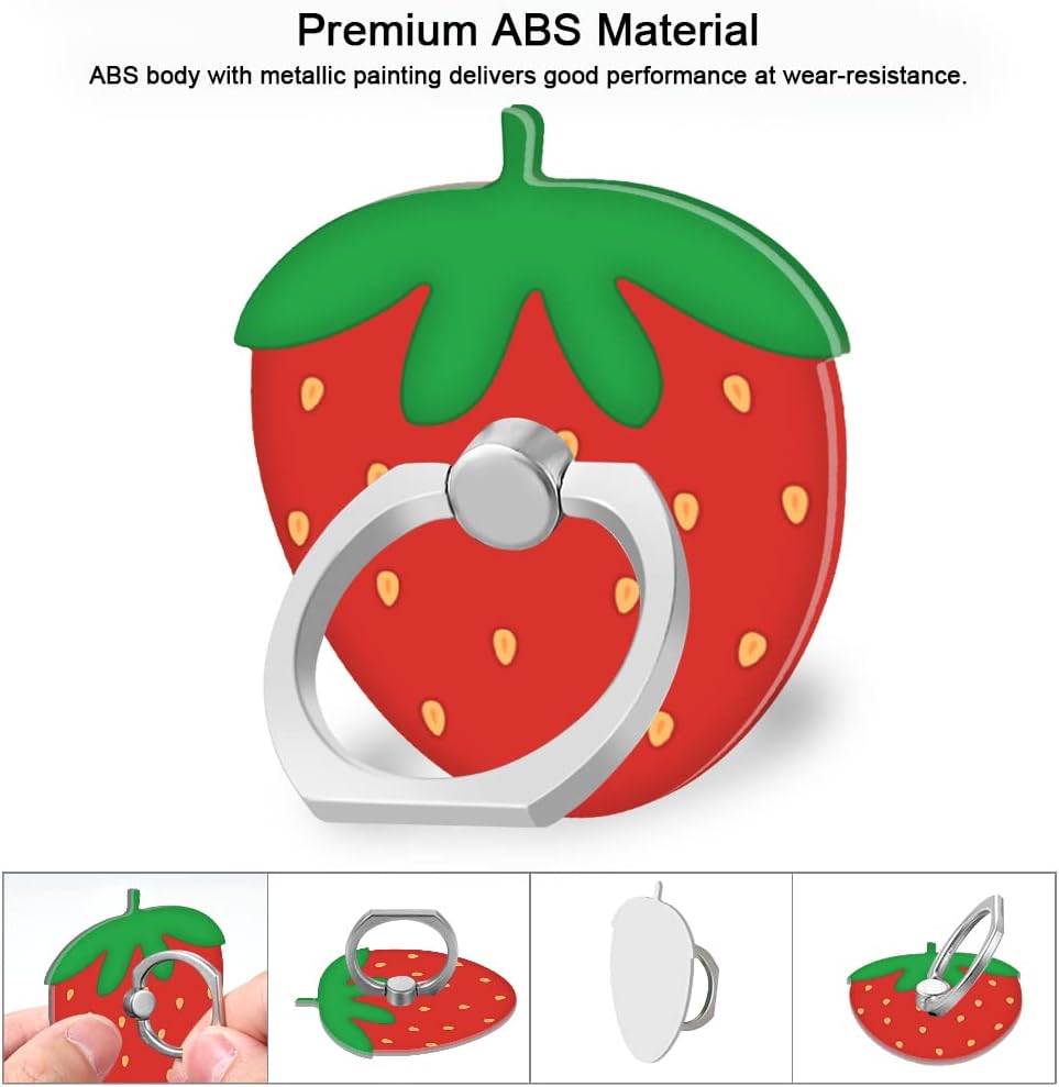 Bonoma Cute Phone Ring Holder with Strawberry Design, 3 Pack Universal Finger Ring Stand Grip Kickstand Ring, 360° Rotation Universal Stylish Stand Compatible with All Smartphones