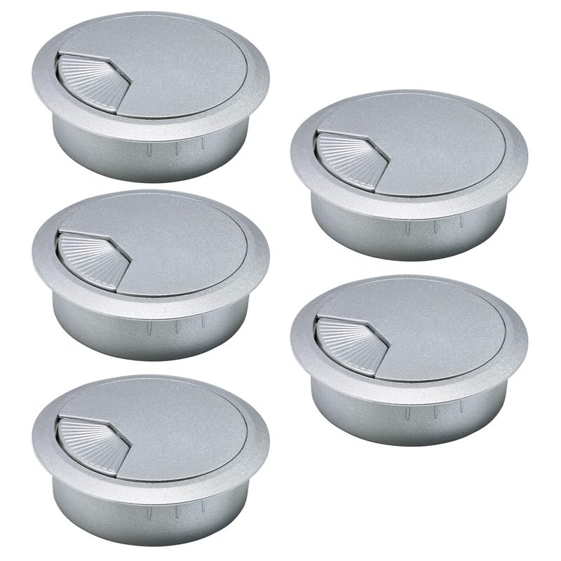 5 Pcs Desk Grommet 2-1/16" / 53 mm, Desk Cord Hole Cover, Cable Grommet ABS Plastic, Desk Hole Grommet for Home & Office Pc, Detachable Adjustable Cable Cord Organizer-Silvery