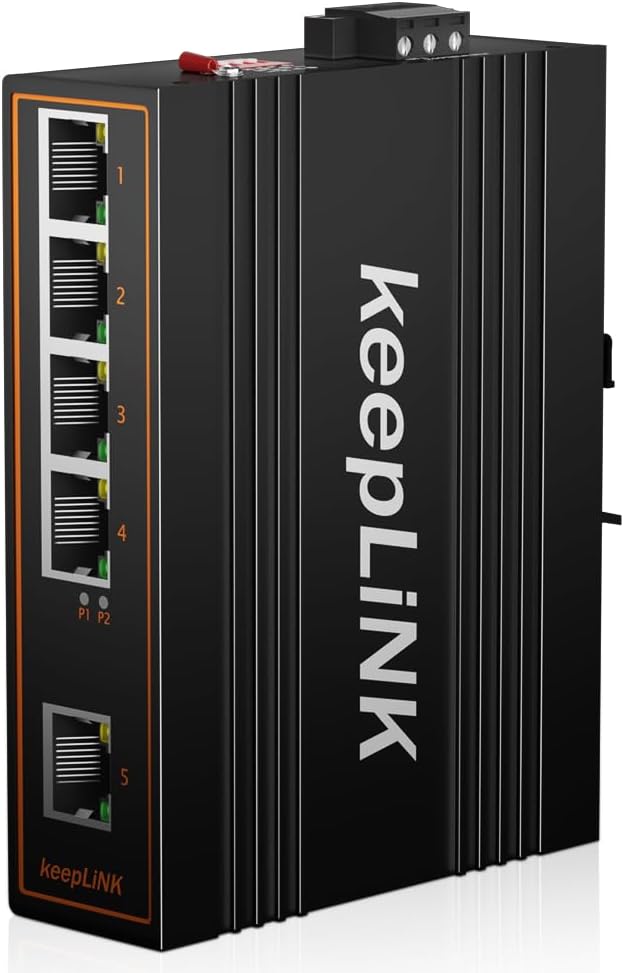 5 Port Gigabit Industrial PoE Switch Unmanaged, 125W Ethernet Din Rail Switch, IP40 Operating Temperature Range of -30° – 75°C (-22° – 167°F)