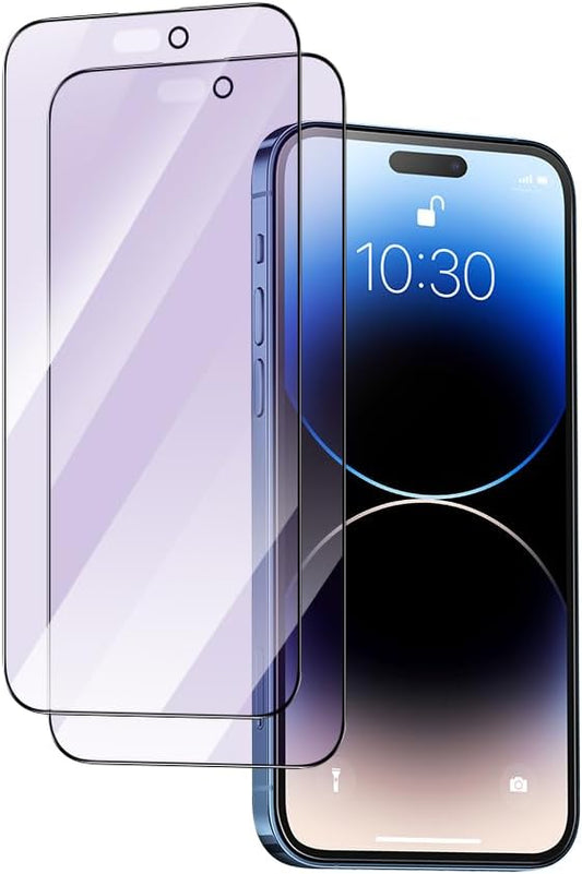 PERFECTSIGHT 2 Pack Anti Blue Light Screen Protector Compatible with iPhone 14 Pro Max, [Eye Protection Relieve Eye Strain] HD Clear 5X Stronger Blue Light Blocking Tempered Glass