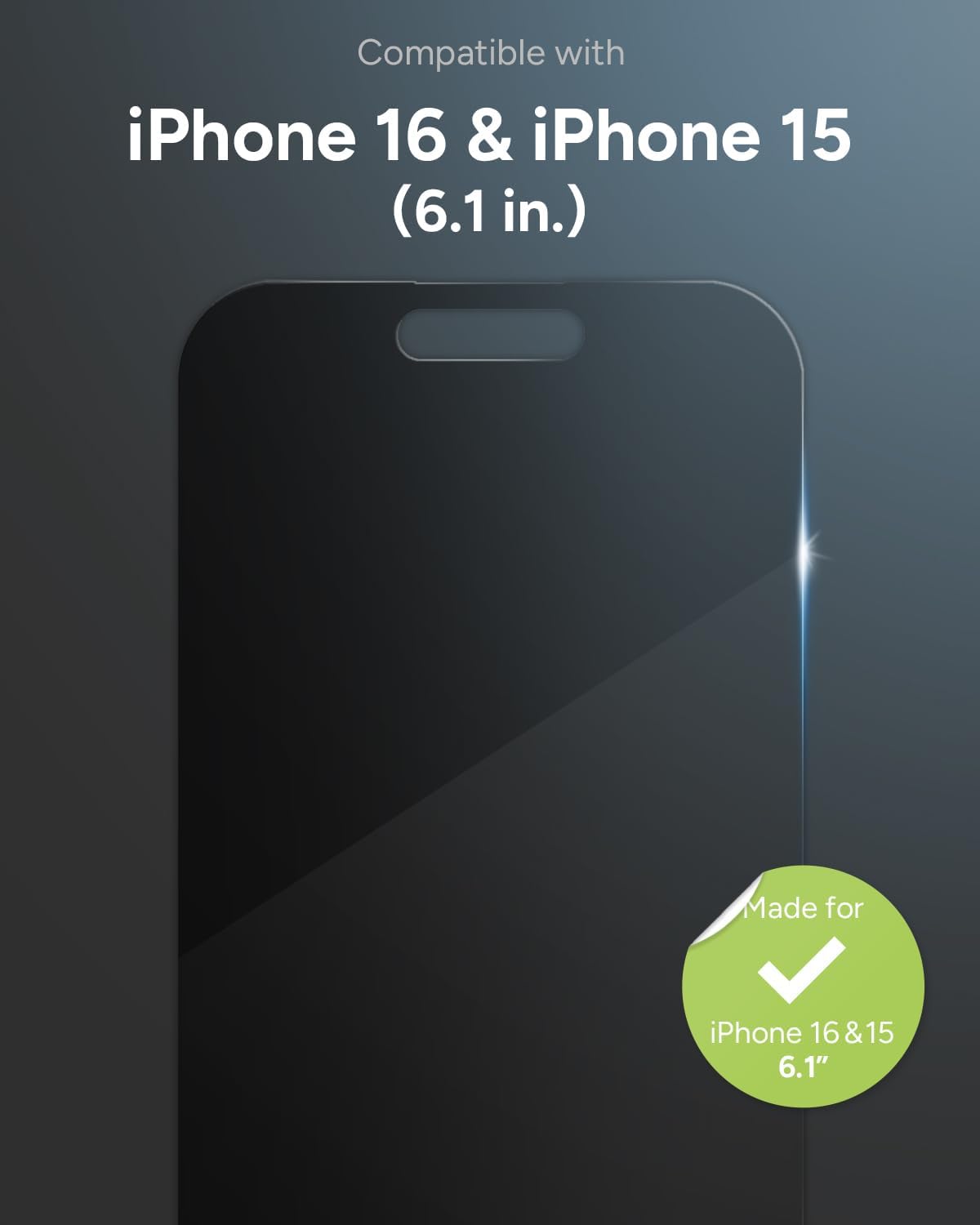 ZAGG Glass Elite Privacy Screen Protector for iPhone 16/15-2-Way Privacy Filter, Ultra-Strong Tempered Glass, 5X Stronger, InvisibleShield, Smudge-Free, Easy Install, Recycled Content