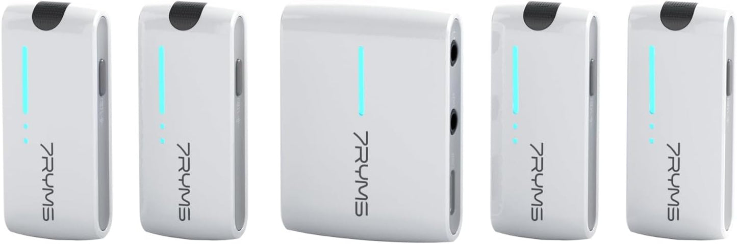 7RYMS iRay DW40 Wireless Lavalier Microphone with Four Transmitters One Charging Case Support AI Denoise, 48kHz/24bit Recording for Video Vlog, Interview, Live Streaming, Podcasting-White