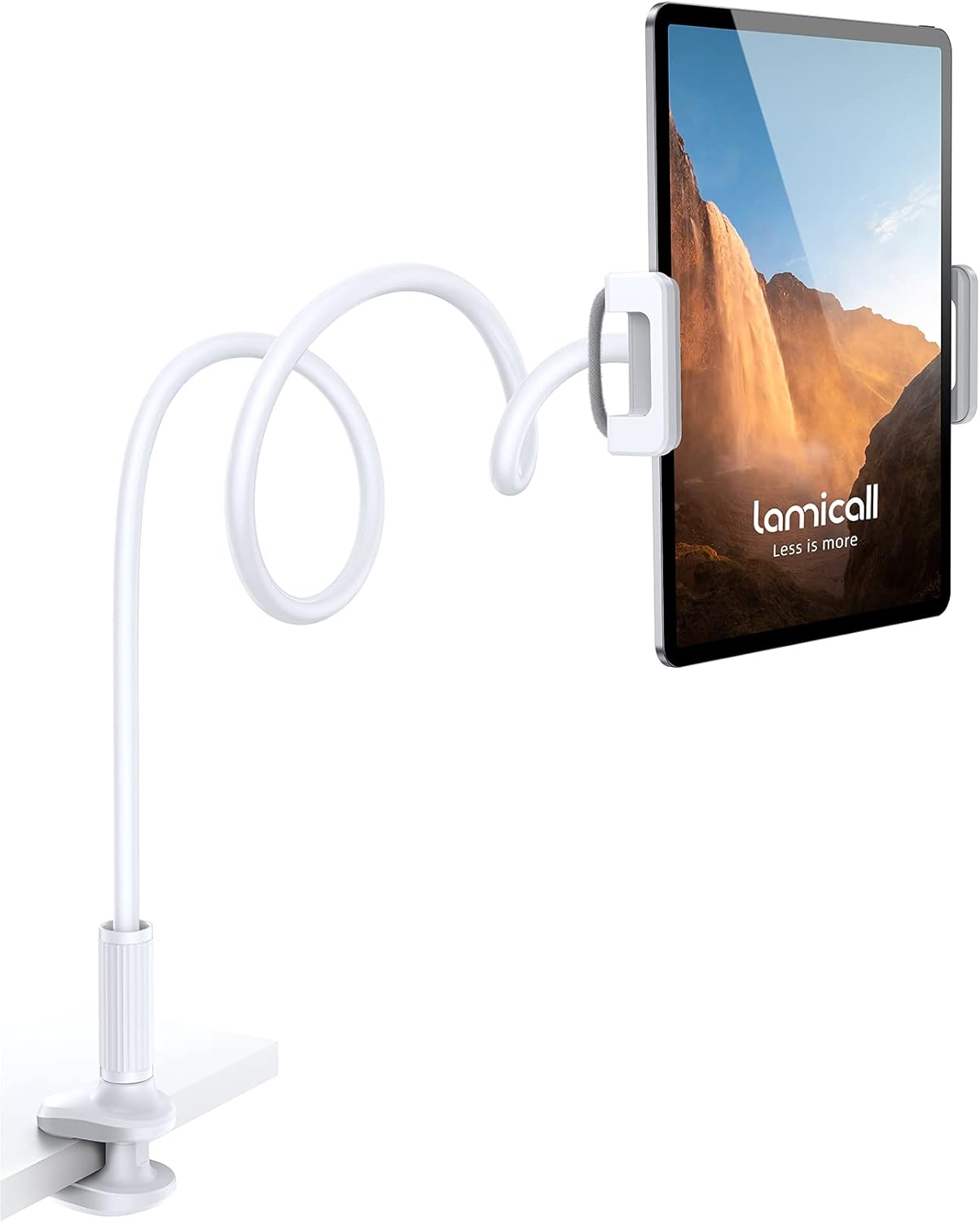 Lamicall Gooseneck Tablet Mount Holder for Bed Flexible Tablet Arm Clamp for Bed Compatible with Pad Pro 10.5, Air 9.7, Mini 7.9, Galaxy Tabs, Switch, More 4.7-11" Device - White