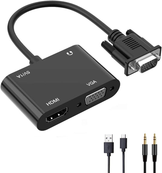 VGA to HDMI VGA Audio Video Cable Adapter Converter Splitter with 3.5mm Audio USB Power for 2 Monitors, Computer, Desktop, Laptop, PC, Projector, HDTV 1080P, Plug and Play
