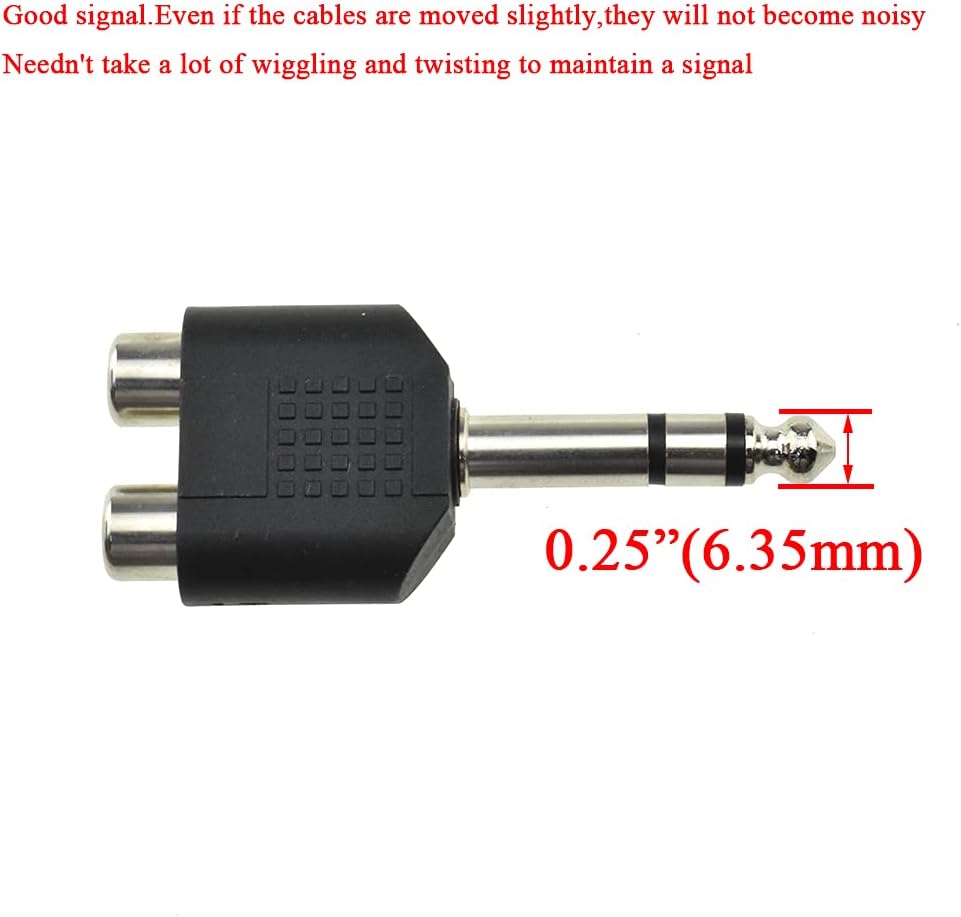 Hahiyo 3 M-2x6.35 RCA F-TRS Stereo Plug Interconnect Audio One Male 6.35mm(1/4 inch) and Two Females 3mm(1/8Inch) Adapter Splitter Good Signal Sound Snap Tight Not Wobble for Guitar Black 2pcs