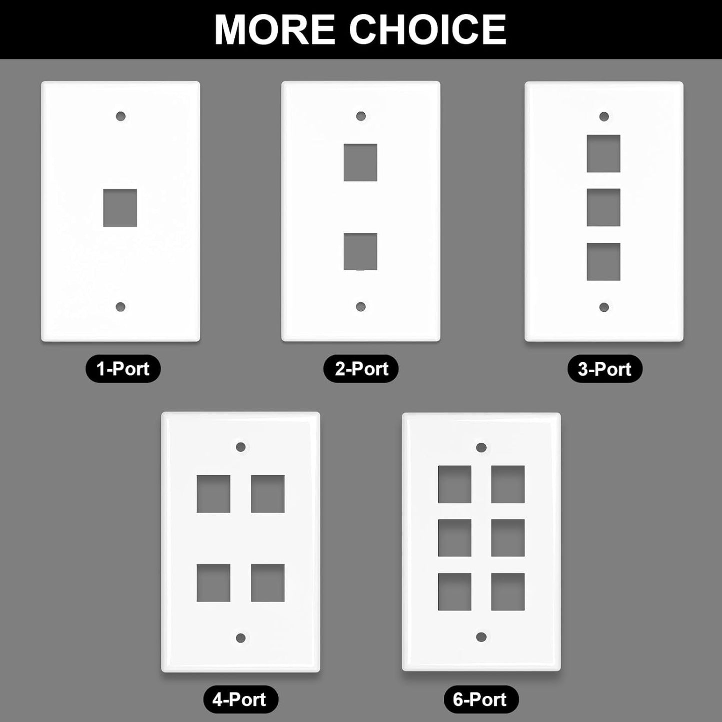 FGB 2-Port Keystone Wall Plate 20-Pack, Low-Profile Single Gang Wall Plates for RJ45, HDMI, and Coax Keystone Inserts, White