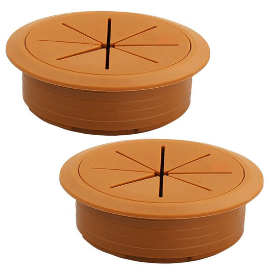 2 Pcs Desk Grommet 3-1/8" / 80 mm, Desk Hole Cover for Cables Brown, Cable Grommet ABS Plastic, Desk Hole Grommet for Home & Office Pc, Detachable Cable Cord Organizer
