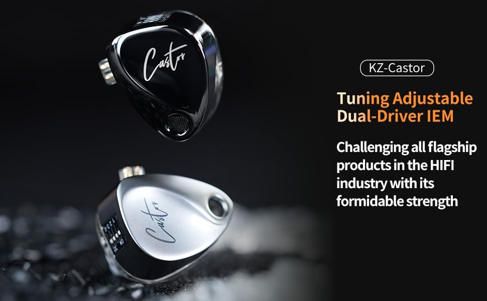 KZ Castor in Ear Monitor Headphones, HiFi Improved Bass Earphone Sound Tunable Noise Isolating IEMs, Dual-Dynamic Driver Wired Earbuds, 2PIN-C Detachable Cable for Singers Musicians