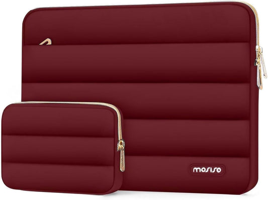 MOSISO 13.3 inch Laptop Case, 13-13.3 inch Puffy Laptop Sleeve Compatible with MacBook Air 13 13.6 M4 M3 M2 M1/Pro 13/Pro 14, HP Dell ASUS Lenovo,Polyester Horizontal Bag with Small Case, Red