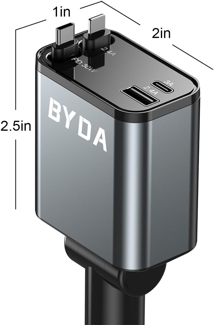 Fast Charger 4 in 1 Retractable Car Charger 69W with Starry Light,USB-C Fast Car Accessories,Compatible with All iPhones All Android Phones (Grey, Lightning & USB-C/Without Starry)