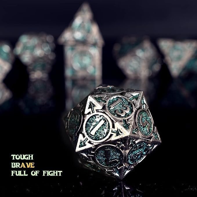 RULE DICE DND Metal Dice Set, D&D Dungeons and Dragons Dice, D and D Dice Set Large Weighted 7 die Metal, RPG MTG Role Playing Polyhedral Dice Set with D & D Dice Gifts Box(Green)