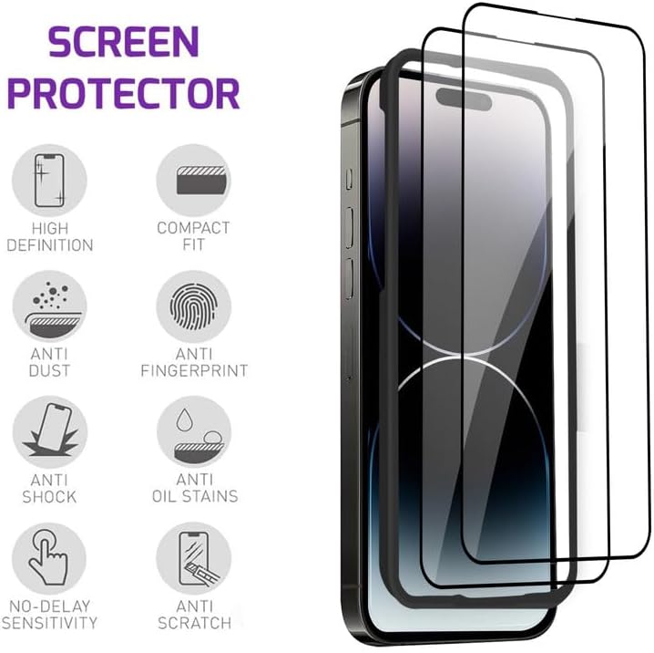 iPhone 14 Pro Screen Protector Tempered Glass Compatible with Apple Dynamic Island (2 Pack)