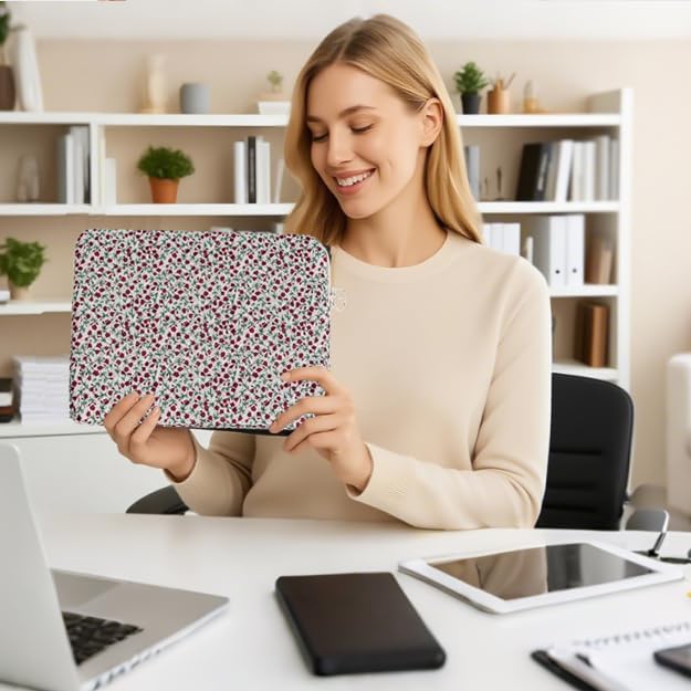 Puffy Laptop Sleeve 13-15.6 Inch Cute Quilted Laptop Protective Case Padded Floral Computer Sleeve for MacBook (B-red, 11 Inch)