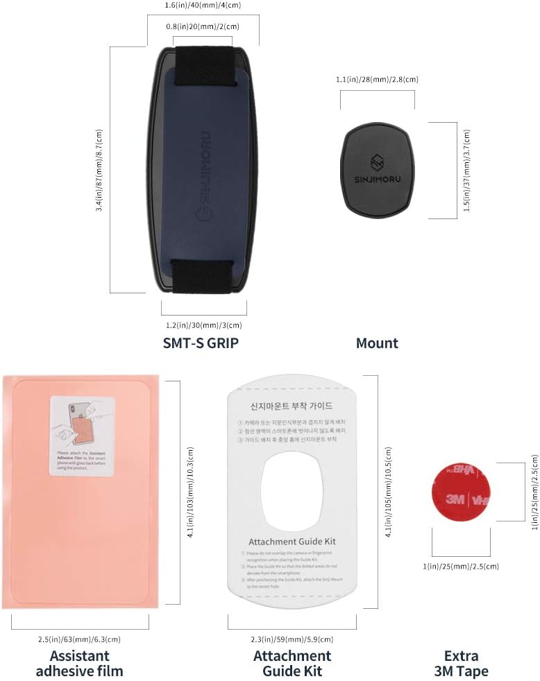 Sinjimoru Detachable Phone Grip Kickstand for Wireless Charging Compatible Phone Finger Holder for iPhone & Smartphones. Sinji Mount S-Grip Navy