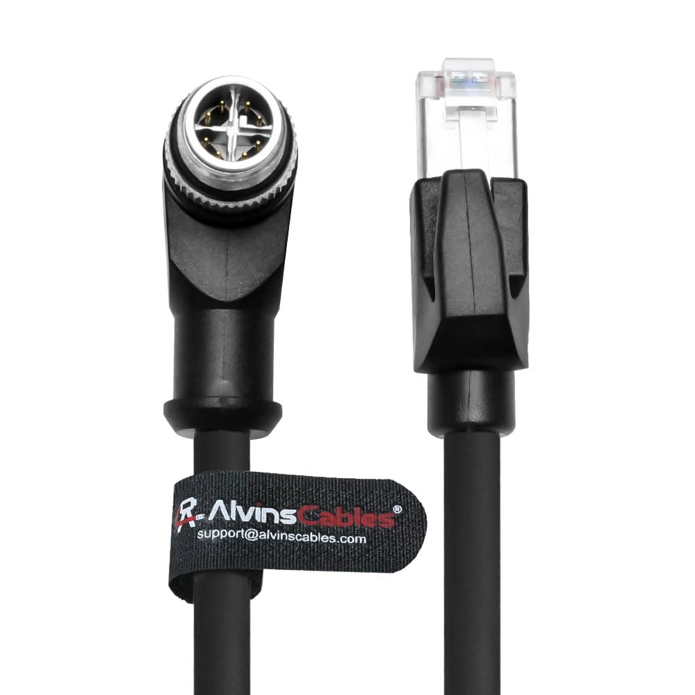 Alvin's Cables M12 X-Code 8 Pin Male to RJ45 Ethernet Cable for Cognex Keyence Camera, High-Flex Cat6a Cable for Industrial Automation, Fieldbus Module, Robotics, Right Angle 65.6ft/20m