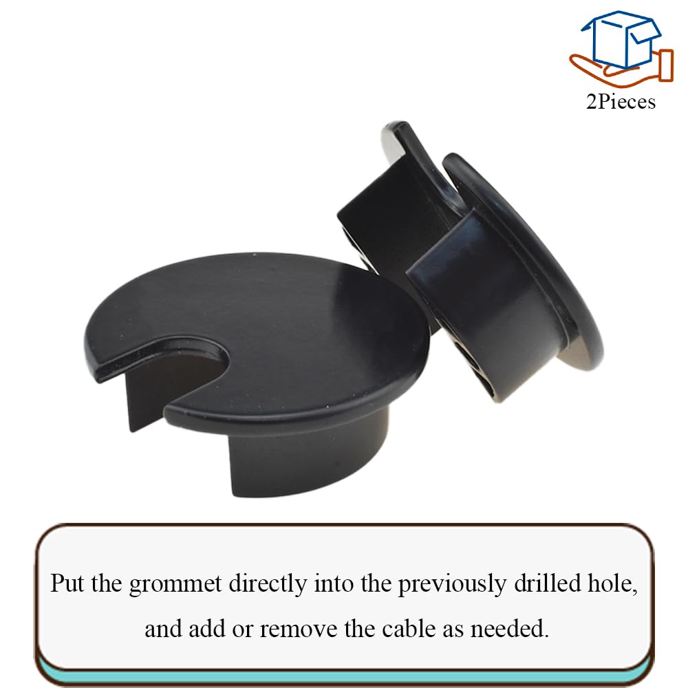HAHIYO 2Pcs 1.38Inch/35mm Black Zinc Alloy Desk Grommet Wire Grommet Cable Management Cord Hole Cover Desk Wire Hole Insert Wire Organizer for Computer Office Home School Equipment Systems
