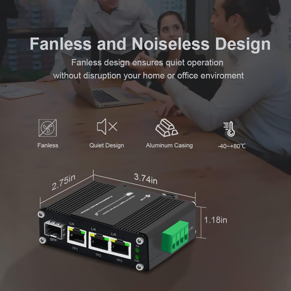 3 Port Hardened Industrial Gigabit Din Rail Switch,10/100/1000Mbps Ethernet Switch Din Rail 24V,8Gbps Switching Capacity,IP40 Rated Unmanaged Network Switch(-40~80°C)