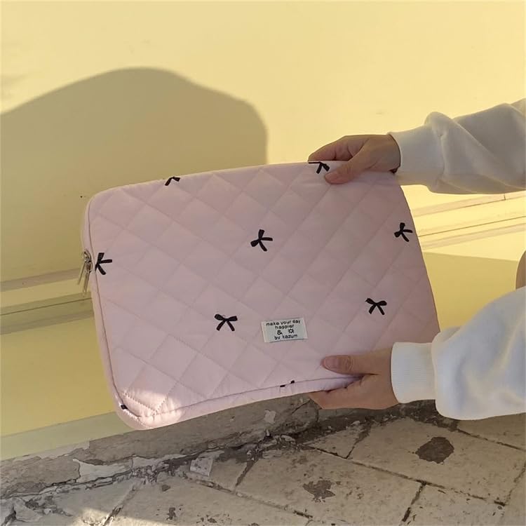 Cute Bow Graphic Carrying Laptop Bag Y2K Preppy Laptop Sleeve Case Bag Kawaii Pad Computer Protect Case Pouch (15-15.6 inch,Pink)
