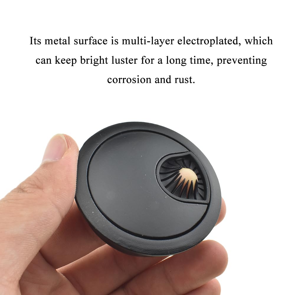 HAHIYO 2Pcs 2Inch/50mm Black Zinc Alloy Desk Grommet Wire Grommet Cable Management Cord Hole Cover Desk Wire Hole Insert Wire Organizer for Computer Office Home School Equipment Systems