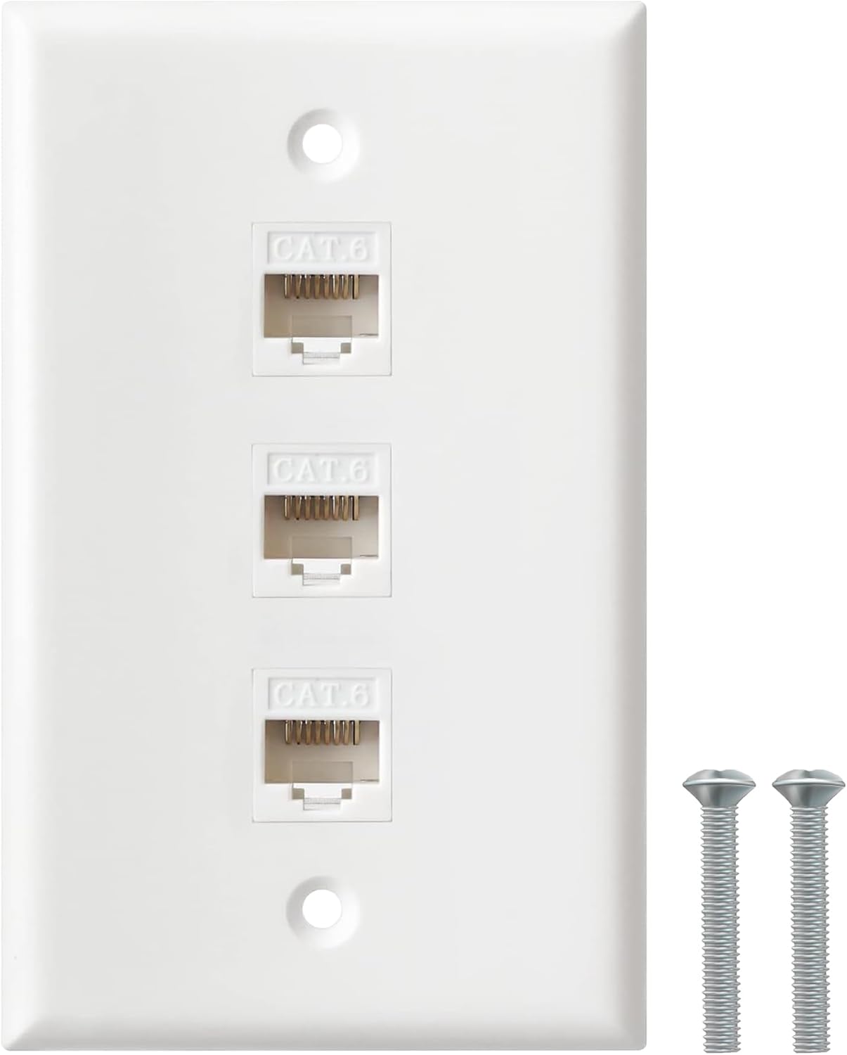 Ethernet Wall Plate, 3 Port Cat6 RJ45 Keystone Inline Coupler Wall Plate for Cat7/6/5/5e Ethernet Devices - White