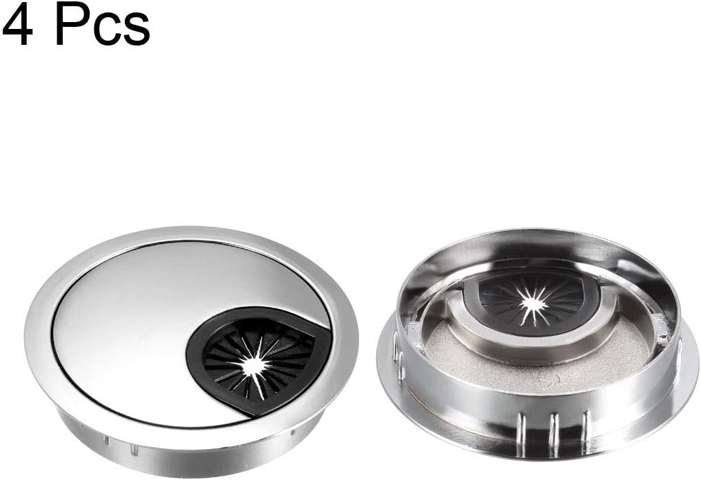 uxcell Cable Hole Cover, 2.4Inch/60mm Zinc Alloy Desk Wire Cord Cable Grommets Hole Cover for Office PC Desk Cable Cord Organizer, 4Pcs Bright Silver