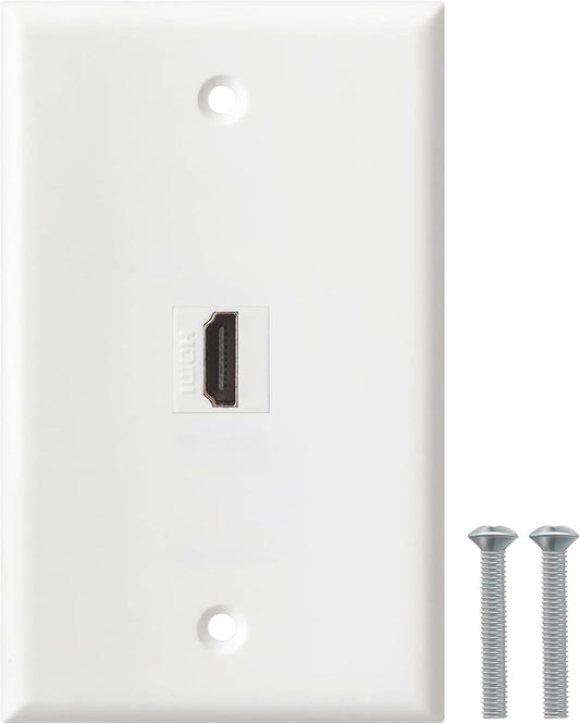 HDMI Wall Plate, 1 Port 4K HDMI Keystone Female to Female Wall Plate-White