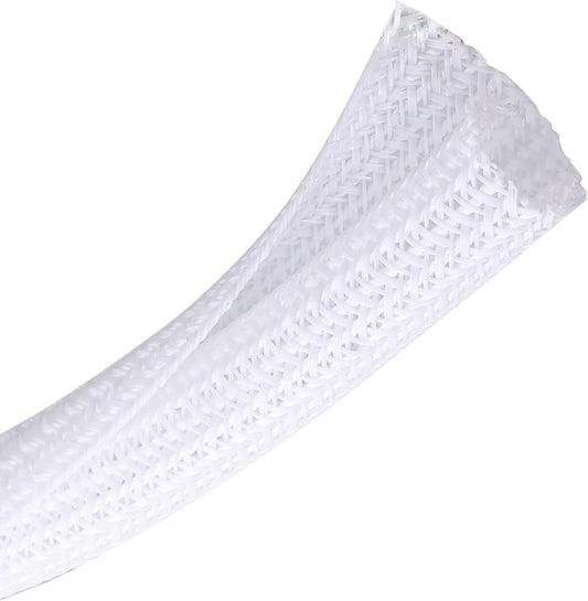 CrocSee 10ft - 3/8 inch Braided Cable Management Sleeve Cord Protector - Self-Wrapping Split Wire Loom for TV/Computer/Home Theater/Engine Bay - White