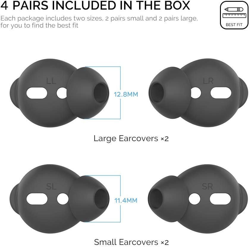AhaStyle 4 Pairs AirPods Ear Tips Silicone Earbuds Cover Compatible with Apple AirPods (2 Pair Large & 2 Pairs Small, Black)