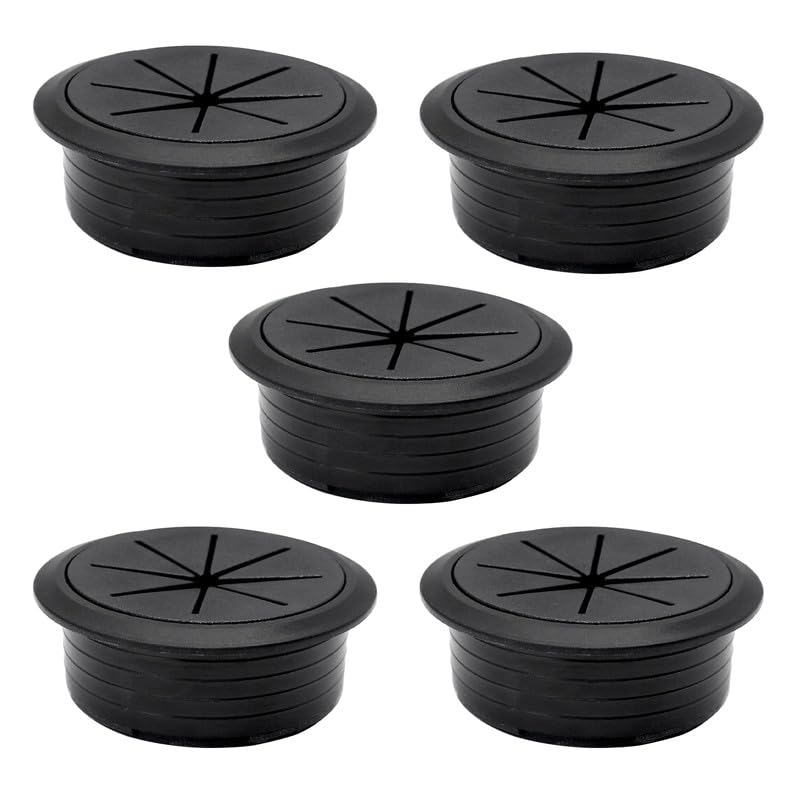 5 Pcs Desk Grommet 2-3/8" / 60 mm, Desk Hole Cover for Cables Black, Cable Grommet ABS Plastic, Desk Hole Grommet for Home & Office Pc, Detachable Cable Cord Organizer