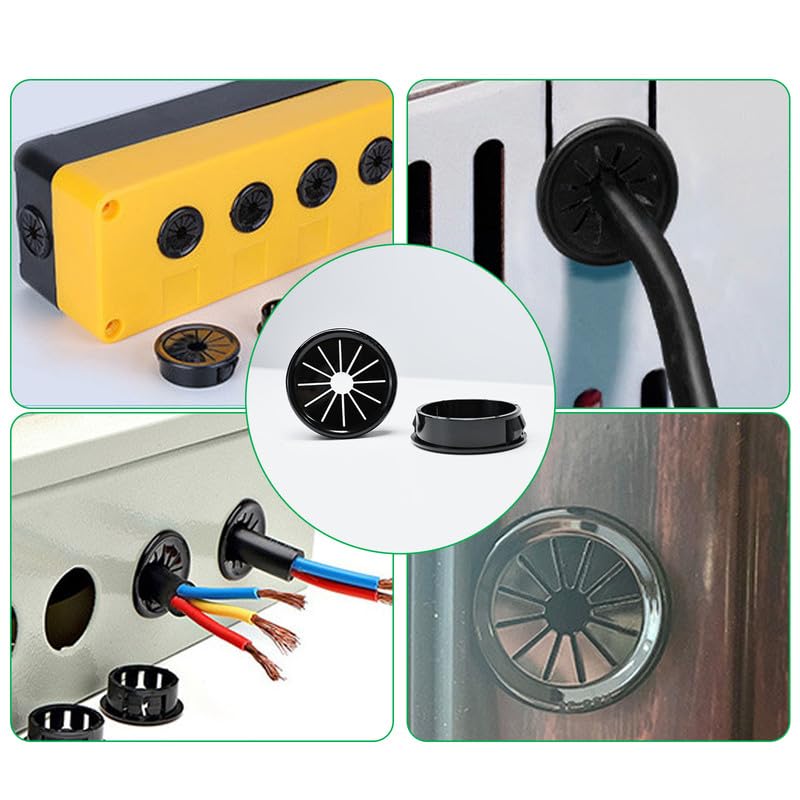 4PCS Cable Grommets, 2-1/2"(63mm) Desk Hole Cover Petal Shaped Buckle Type Nylon Snap Bushing Grommet, Wire Hole Cover Insert for Cables and Cords Management and Protection of Cabinet, Black
