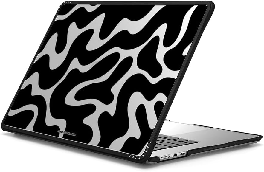 CASETiFY Impact MacBook Air 15" (M2-M4) Case [Cushioned Impact Corners/Scratch-Resistant/Anti-Slip Grip] - Black Abstract Shapes - Clear Black
