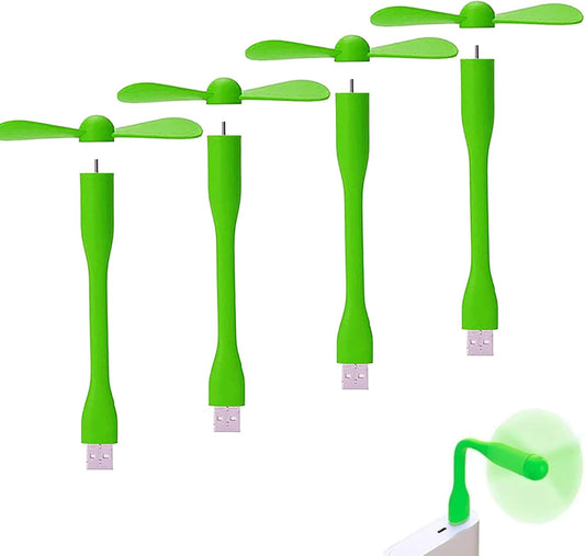 Mini USB Fan, Portable Pocket Fan USB-A Powered Little Cooler, Quiet Operation, for Home Office Car Outdoor Travel- 4 Pack (Green)