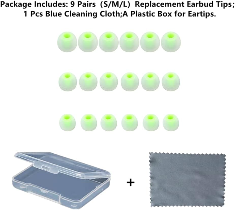 Earbuds Replacement Tips Silicone Earbud Tips Ear Gels Fit for Inner Hole from 3.8mm - 5.1mm Earphones 9 Pairs S/M/L Clear Green