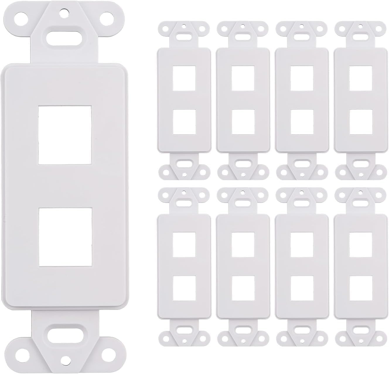 10 Pack Keystone Wall Plate 2 Port, White Decorator Insert Cover for Ethernet, HDMI, Coax, Cat6 Cat5, RJ45, Home & Office Installations