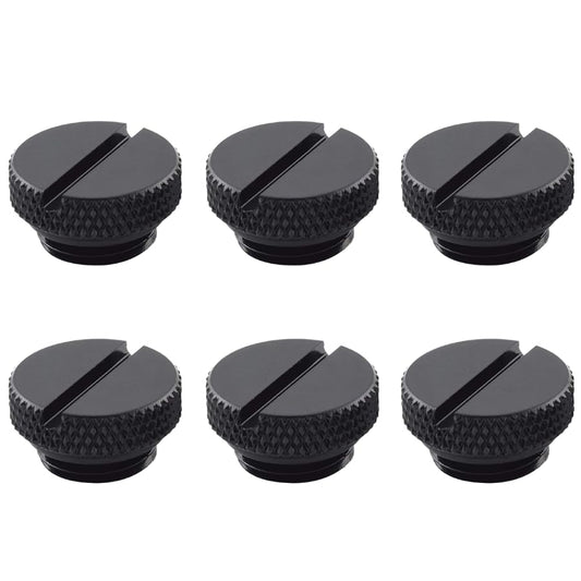 Dracaena.io 6 Pack G1/4" Thread, Thin Water Stop Plug Fitting with Coin Slot for Computer Water Cooling System, Durable Brass/Copper Material, Black