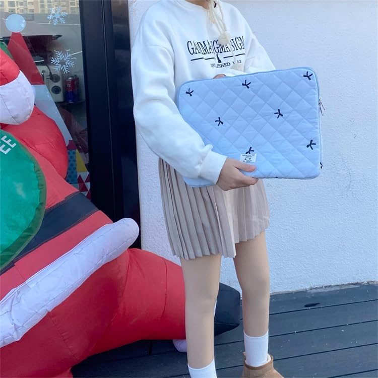 Cute Bow Graphic Carrying Laptop Bag Y2K Preppy Laptop Sleeve Case Bag Kawaii Pad Computer Protect Case Pouch (13-14 inch,Blue)