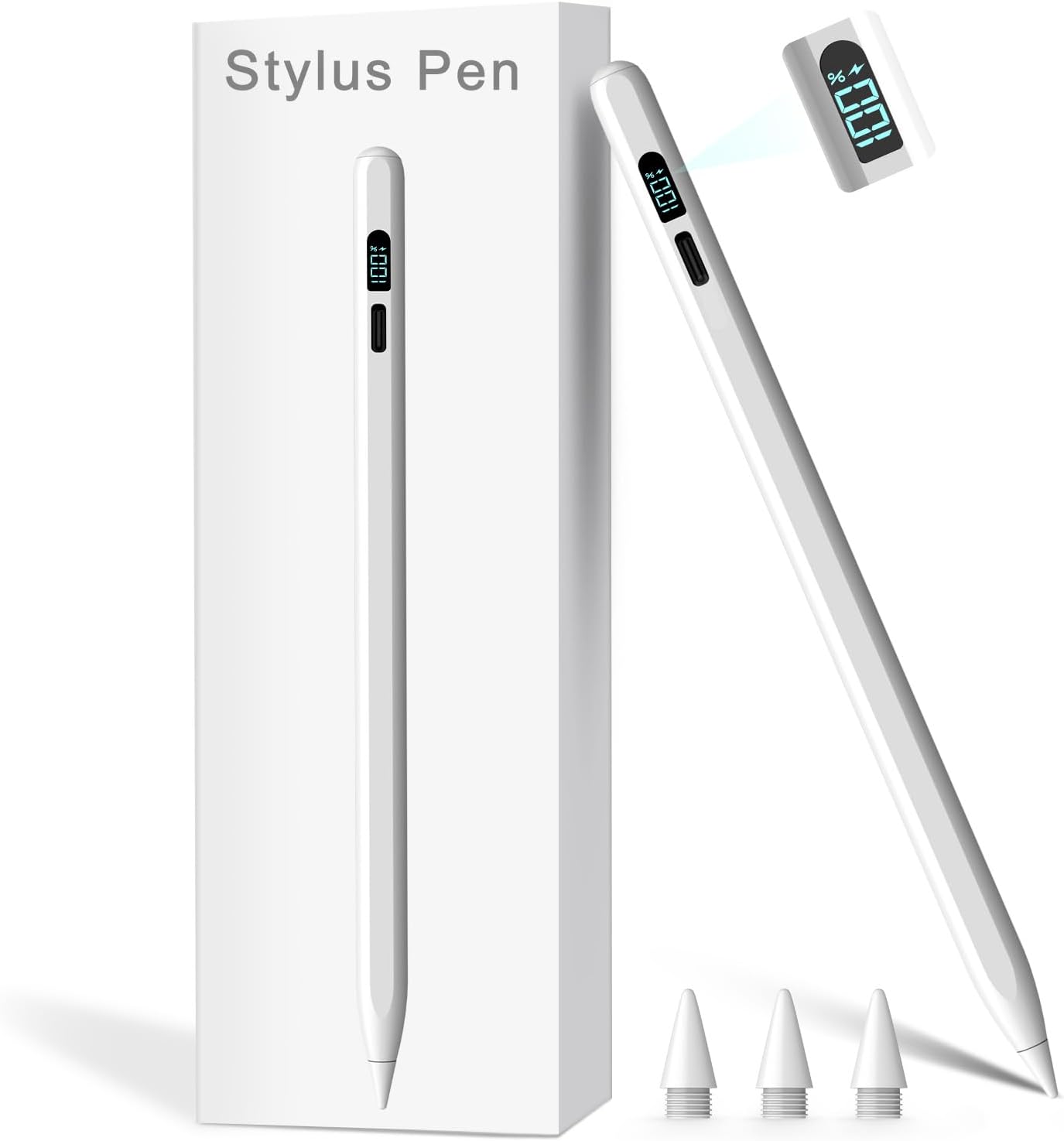 Stylus Pen for iPad M3/M4/9/10th Generation, LED Display Fast Charge Pencil Compatible with Apple iPad Pro A16 6th/7th/8th, Air 5/4/3, Mini 7/6/5(Tilt Sensitivity, Pixel Precision, Palm Rejection)