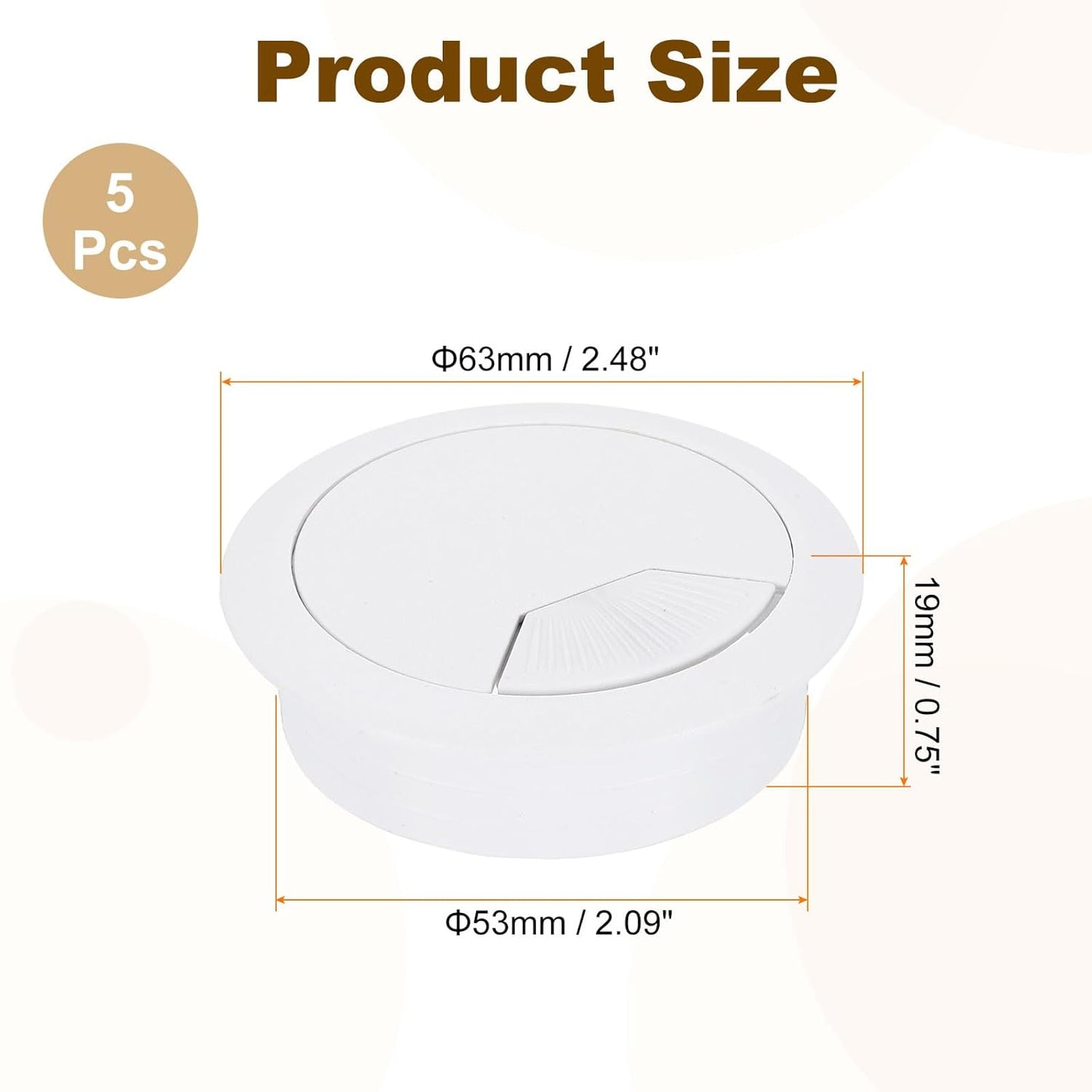 uxcell 5 Pcs 53mm (2.09 Inch) Desk Grommet, Plastic Cable Hole Cover, Wire Cord Cable Organizer for Home Office Computer Desk Cabinet, White