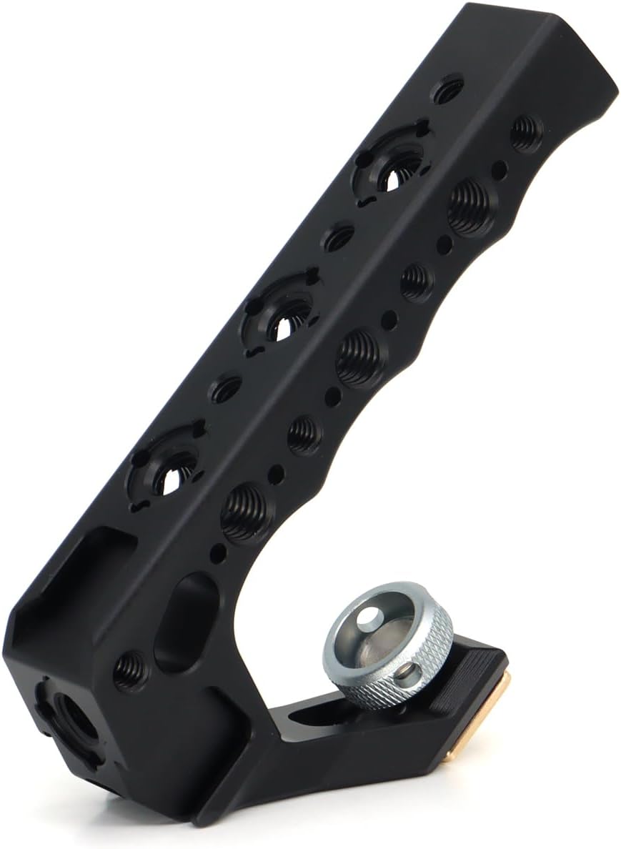 Top Handle Camera Grip with Cold Shoe Base for DSLR Camera Cage, with 3 Cold Shoe Adapters to Mount DSLR Camera with Microphone/LED Light/Monitor (Black with Cold Shoe Base)