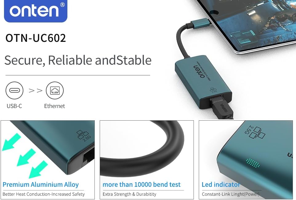 USB-C to Ethernet Adapter - 2.5Gbps High-Speed,Type-C to RJ45 Ethernet LAN Network Adapter Thunderbolt 4/3 Compatible, for iPhone 15 Pro/Max, MacBook Pro/Air 2023, iPad Pro,iMac and More (2.5 G)