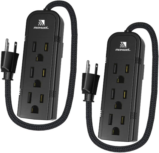2Pack Small Power Strip Black Outlet - 1FT Heavy Duty Power Extension Cord, Mini Size Portable 3 Outlet Power Strip for Office,Computer,Home Accessories,Travel,ETL Listed (13a/125v/60hz/1625w)