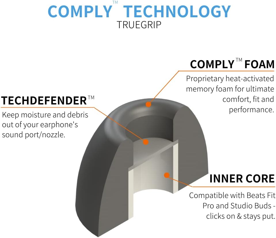 Comply Memory Foam Replacement Earbud Tips for Beats Fit Pro & Beats Studio Buds | Ultimate Comfort, Secure Fit, Superior Noise Isolation | Black, Medium (3 Pairs)