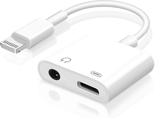 [Apple MFi Certified] 2-in-1 Charging & Audio Adapter for iPhone, Lightning to 3.5mm Headphone Jack Dongle Splitter, Supports Hi-Res Lossless Sound, Compatible with iPhone 14/13/12/11/XS/XR/8/7 1Pack