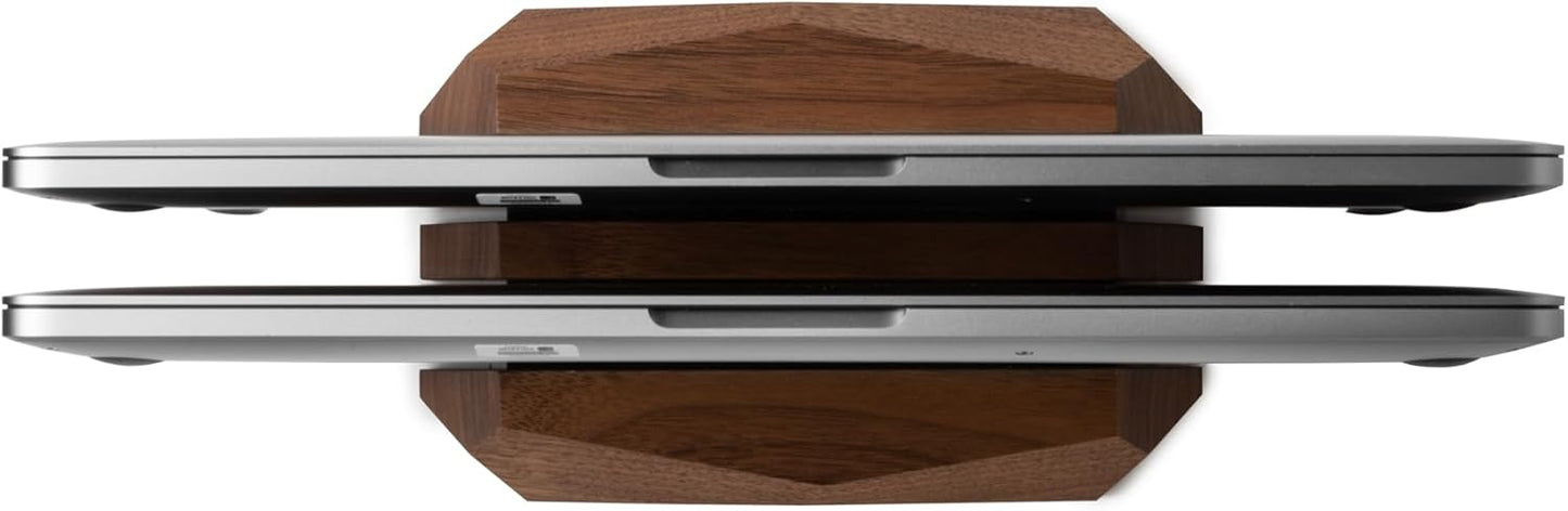 Oakywood Dual Laptop Dock, Vertical Laptop Stand Wood, Laptop Stand for Desk, Desk Organizer, Vertical Laptop Holder, Compatible with All MacBook Pro Air iPad, for 2 Device – 7,1x4,5x1,6”, Walnut