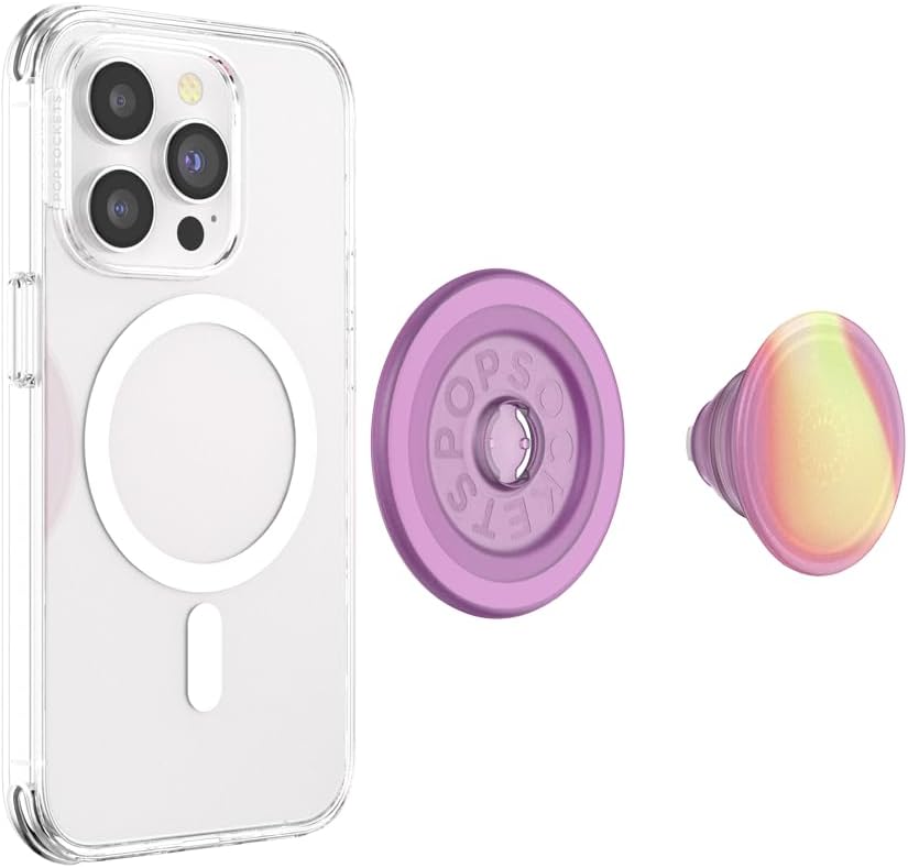 PopSockets Phone Grip for MagSafe with Kickstand, Magnetic Stand, Swappable Top, Secure Hold for iPhone MagSafe Cases, Phone & Tablet Grip - Aurange Translucent
